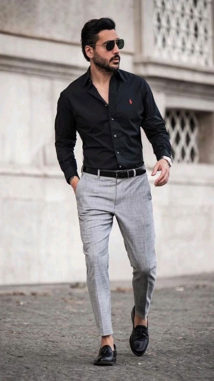 Black Shirt with Gray Pants